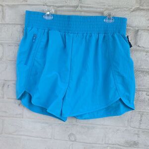 Zenana Women's SZ 1X Blue Windbreaker Smocked Waistband Athletic Running Shorts